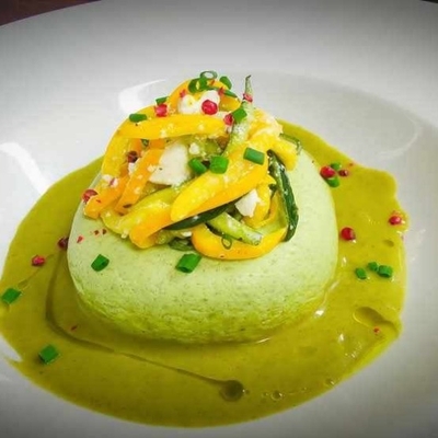 Flan di zucchine al Brocciu, gazpacho e zucchine croccanti image