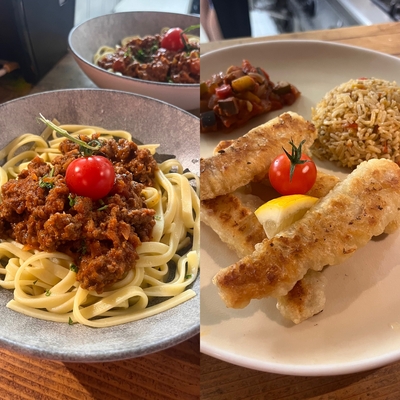 Plat au choix : Aiguillettes de poulet pané / Filet de poisson pané  / Pâtes au beurre ou Bolognaise image