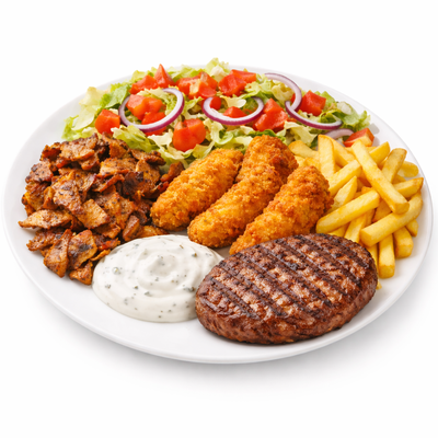 Mix Triple viandes (bœuf, kebab, poulet) + frites & salade image