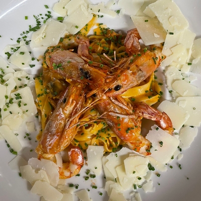 Tagliatelle au gambas et chorizo image