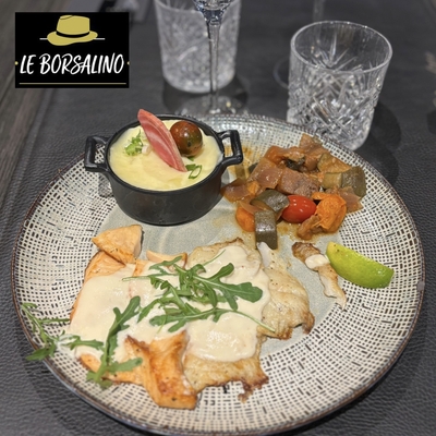 Duo de la mer, écrasé de pomme de terre, ratatouille maison, sauce prosecco image