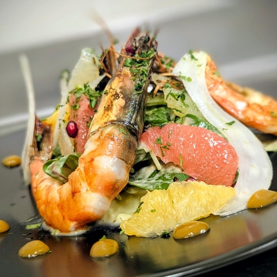 Insalata di gamberi scottati, finocchio e fagiolini agli agrumi image