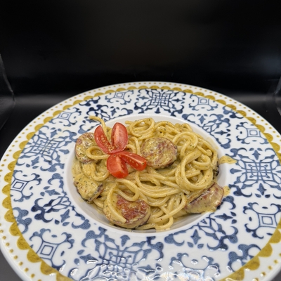 Linguine au pesto et chorizo image