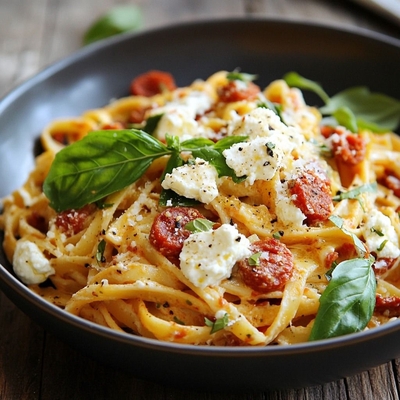 Pâtes "Risottata", spaghetti aux trois tomates nduja, cuits façon risotto dans une sauce tomate pimentée, légèrement caramélisée image
