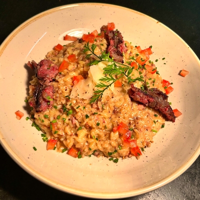 « Pastasotto di Balagna » pâtes façon risotto sauce au Figatellu et vin blanc de Balagne, ail, oignons image
